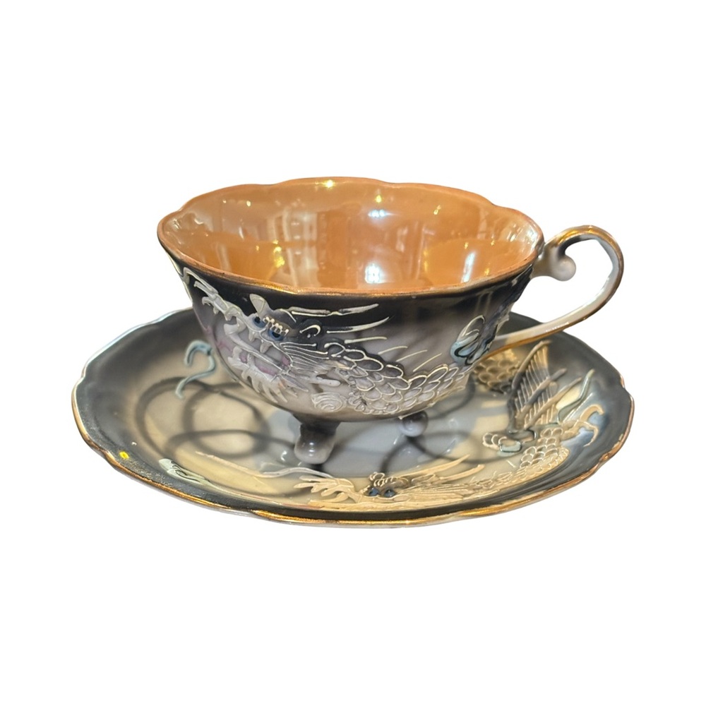 Antique Handpainted Japanese Moriage (3-D effect) dragonware cup and saucer